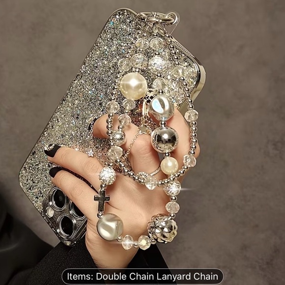 Accessories - Silver Glitter Phone Charm with Chain